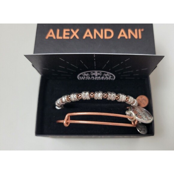 Alex and Ani Warmest Wishes Set of 2 Bangles Bracelets Rose Gold Tone - Picture 2 of 4